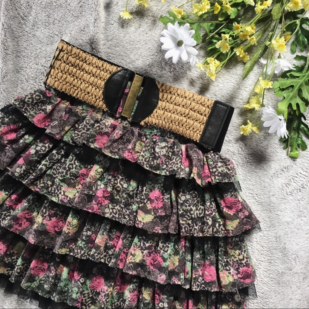 Lace Ruffled Summer Belted Skirt